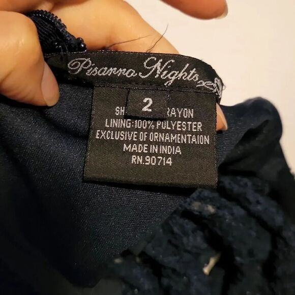 Pisarro Nights Ladies Size 2 Midnight Blue Long Beaded Gown - Picture 10 of 12